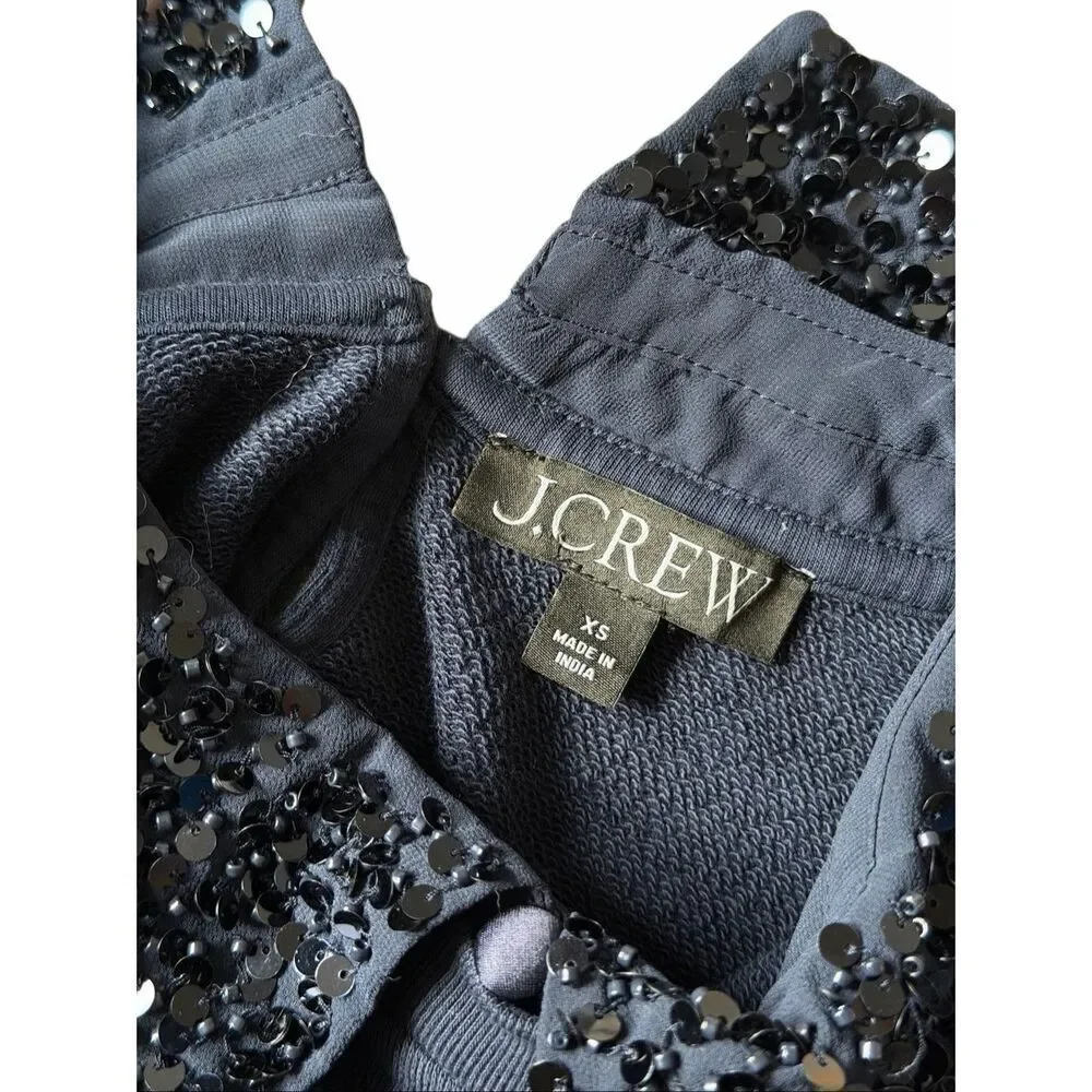J CREW Crewneck Sweatshirt Top Crystal‎ Peter Pan Collar Navy Blue XS